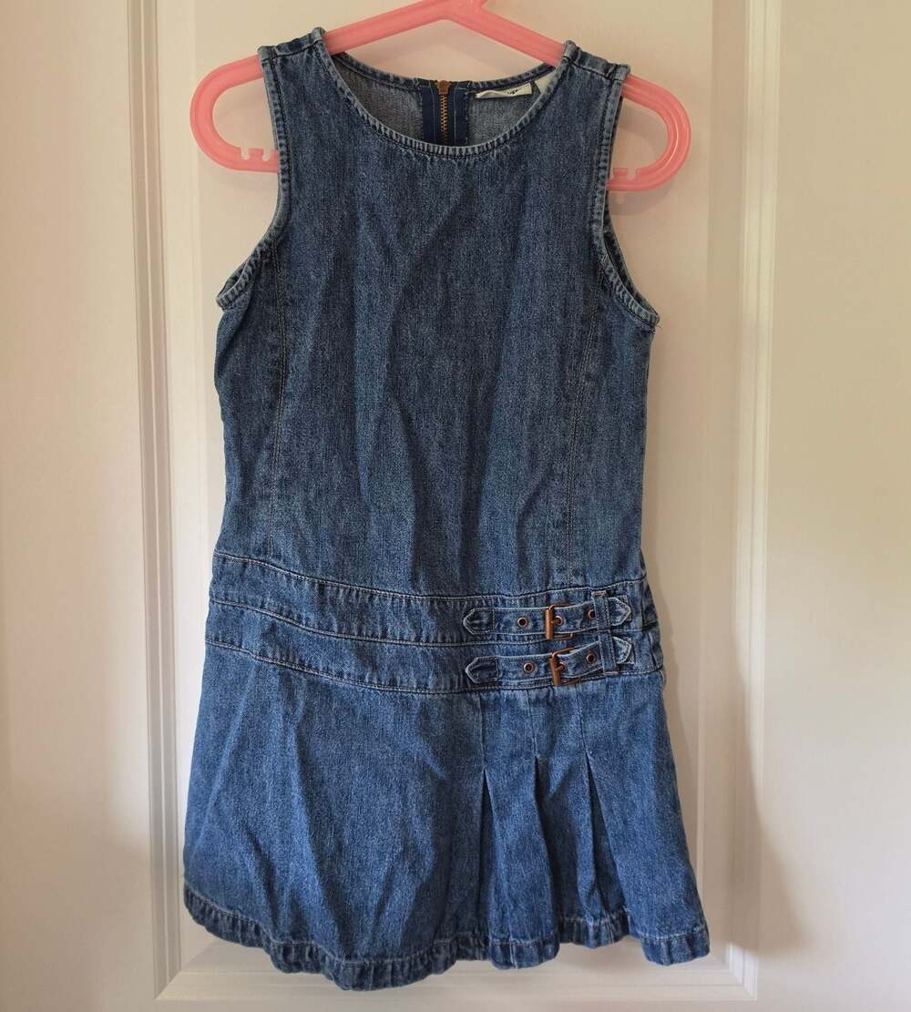 Y2K Cherokee Girls 6 6X Denim Dress Drop Waist Buckle Pleated 2000s vintage